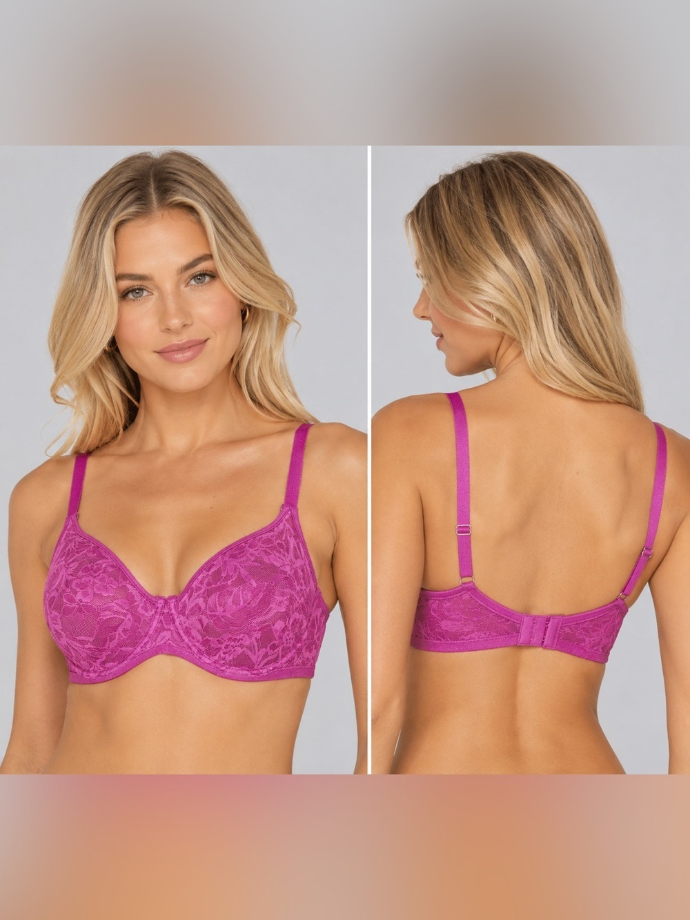 NWT Bali Breath Cotton Modal Lace Underwire Bra Raspberry 38C